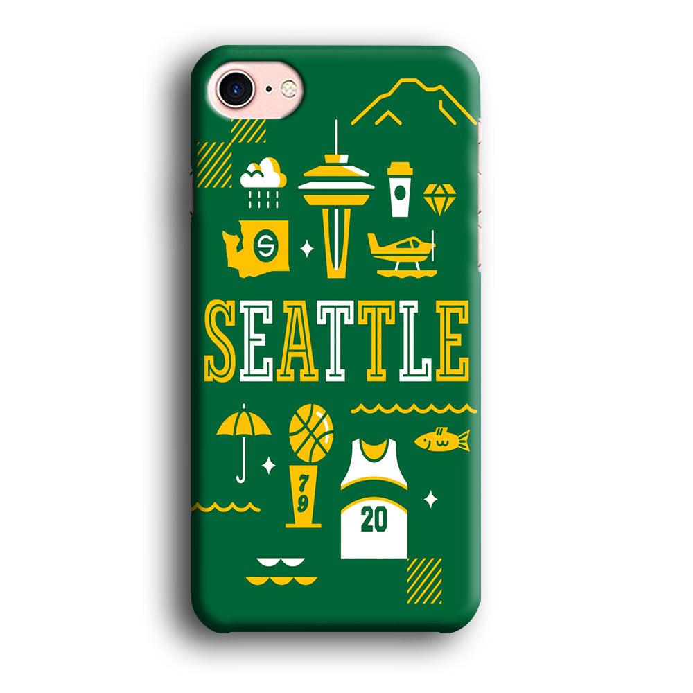 Seattle SuperSonics Basketball iPhone SE 2020 Case-Plastic / Full Wrap (3D Case)-Xtracase