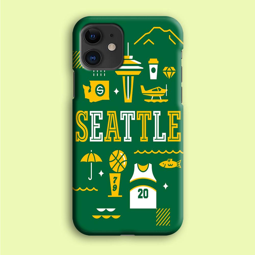 Seattle SuperSonics Basketball iPhone 12 Mini Case-Plastic / Full Wrap (3D Case)-Xtracase
