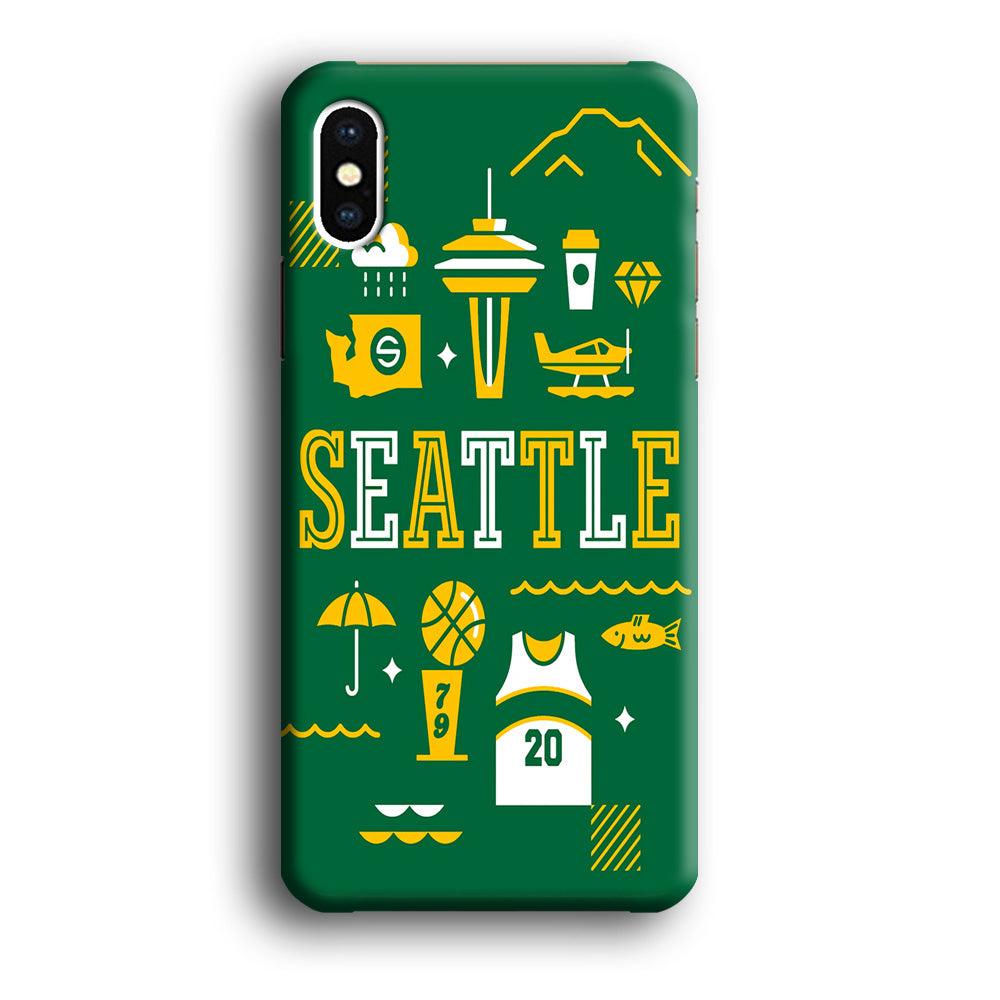 Seattle SuperSonics Basketball iPhone Xs Max Case-Plastic / Full Wrap (3D Case)-Xtracase