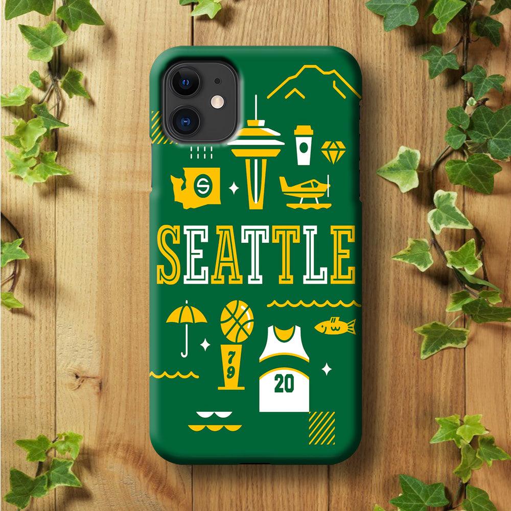 Seattle SuperSonics Basketball iPhone 11 Case-Plastic / Full Wrap (3D Case)-Xtracase