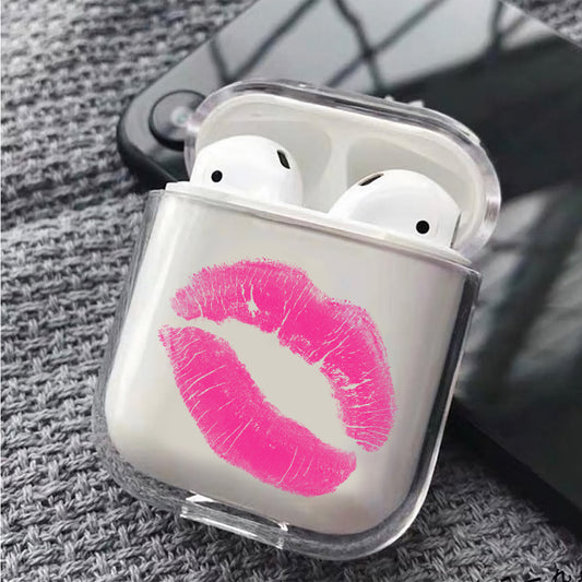 Sexy Pink Lip Hard Plastic Protective Clear Case Cover For Apple Airpods