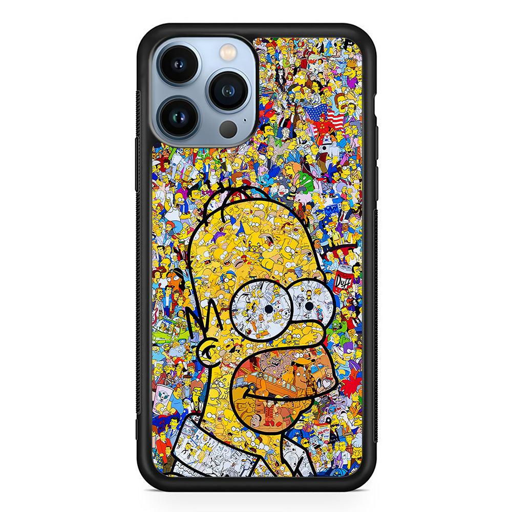 Simpson Homer Sticker Collection iPhone 13 Pro Max Case-Rubber / Black (2D Case)-Xtracase