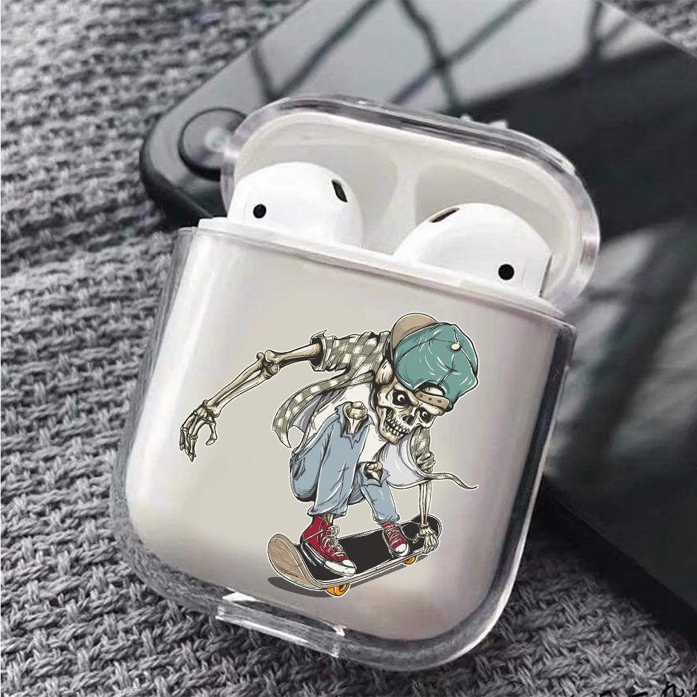 Skull playing skateboard Protective Clear Case Cover For Apple Airpods-Xtracase