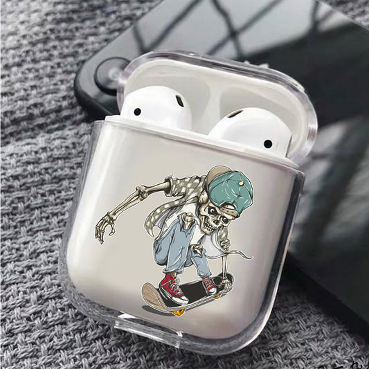 Skull playing skateboard Hard Plastic Protective Clear Case Cover For Apple Airpods