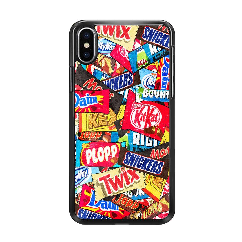 Snack Pattern Design iPhone Xs Case-Rubber / Black (2D Case)-Xtracase