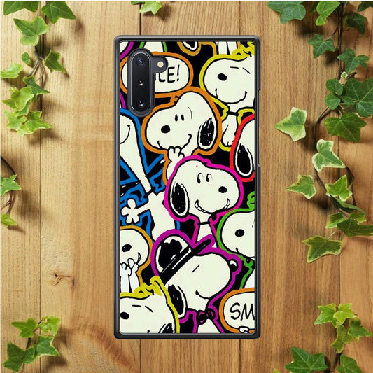 Snoopy Doodle Samsung Galaxy Note 10 Case-Rubber / White (2D Case)-Xtracase