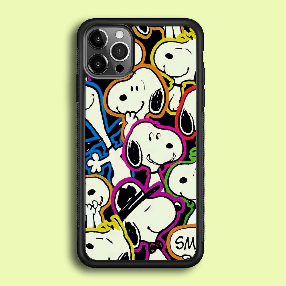 Snoopy Doodle iPhone 12 Pro Max Case-Rubber / Black (2D Case)-Xtracase