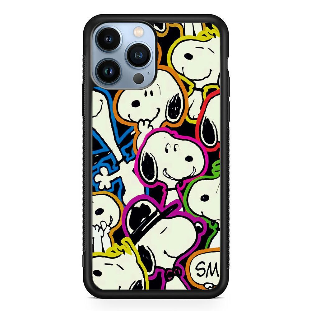 Snoopy Doodle iPhone 13 Pro Case-Rubber / Black (2D Case)-Xtracase