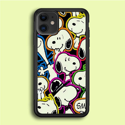 Snoopy Doodle iPhone 12 Mini Case-Rubber / Black (2D Case)-Xtracase