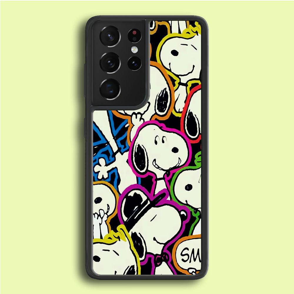 Snoopy Doodle Samsung Galaxy S21 Ultra Case-Rubber / Black (2D Case)-Xtracase