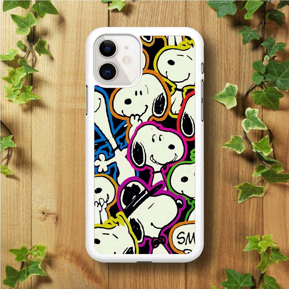 Snoopy Doodle iPhone 11 Case-Rubber / White (2D Case)-Xtracase