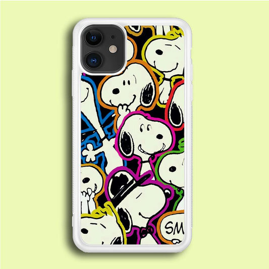 Snoopy Doodle iPhone 12 Case-Rubber / White (2D Case)-Xtracase
