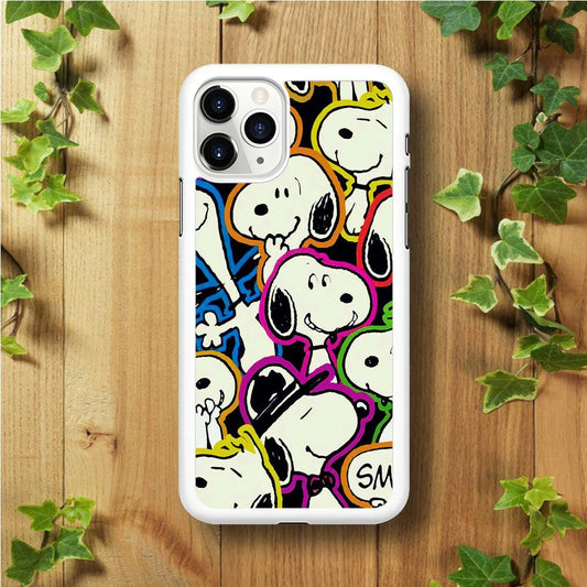 Snoopy Doodle iPhone 11 Pro Max Case-Rubber / White (2D Case)-Xtracase