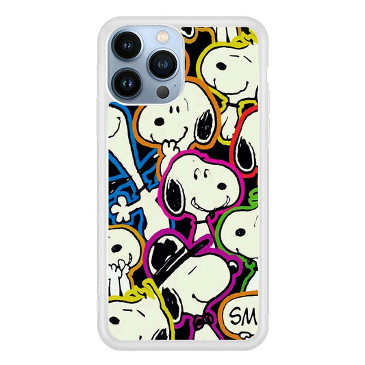 Snoopy Doodle iPhone 13 Pro Max Case-Rubber / White (2D Case)-Xtracase