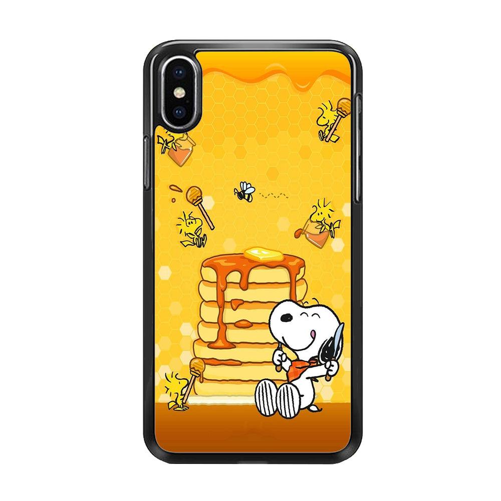 Snoopy Eats Honey iPhone Xs Case-Rubber / Black (2D Case)-Xtracase