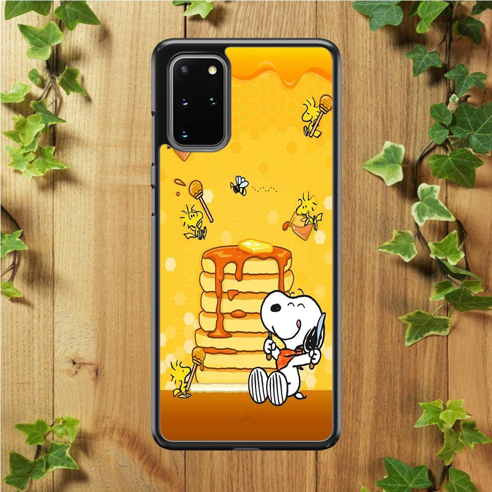 Snoopy Eats Honey Samsung Galaxy S20 Plus Case-Rubber / White (2D Case)-Xtracase