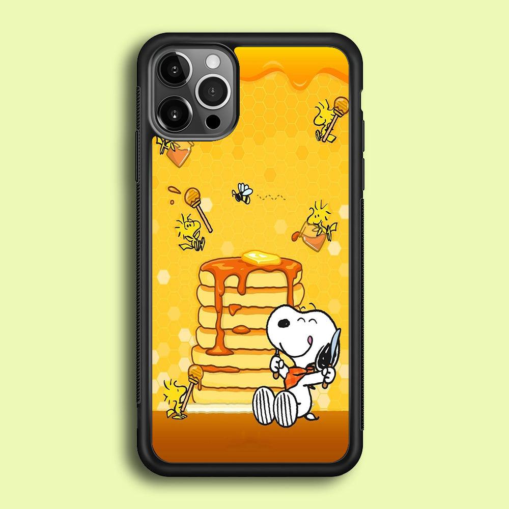 Snoopy Eats Honey iPhone 12 Pro Case-Rubber / Black (2D Case)-Xtracase