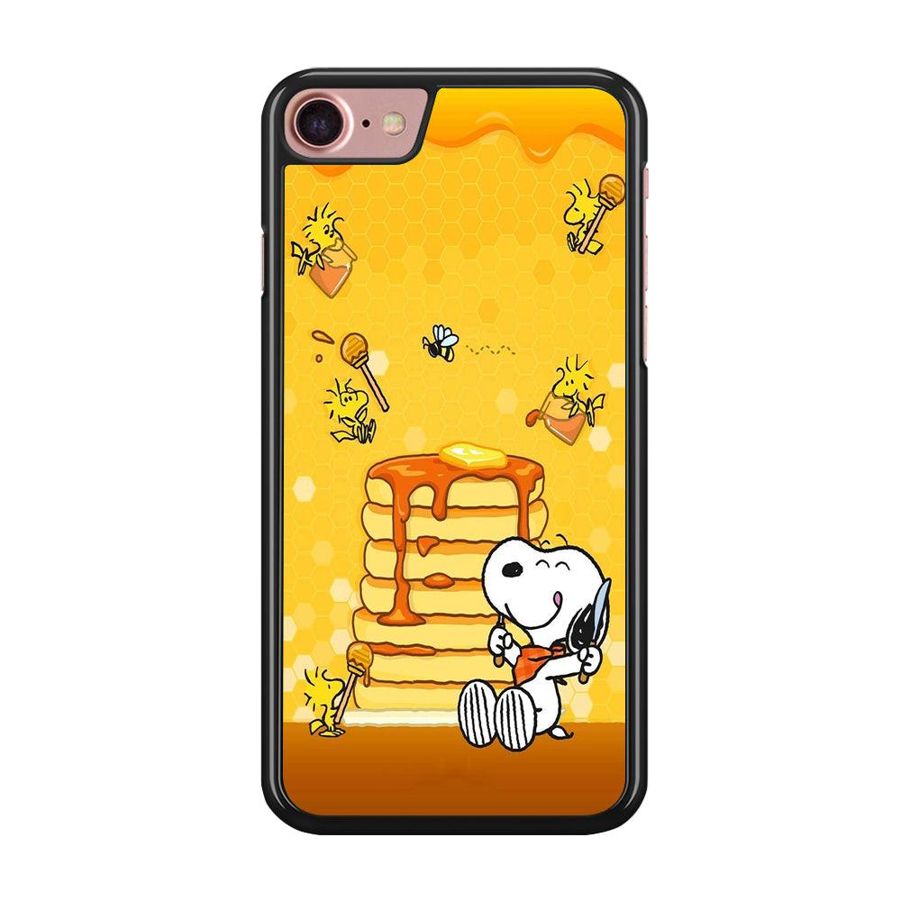 Snoopy Eats Honey iPhone SE 2020 Case-Rubber / Black (2D Case)-Xtracase