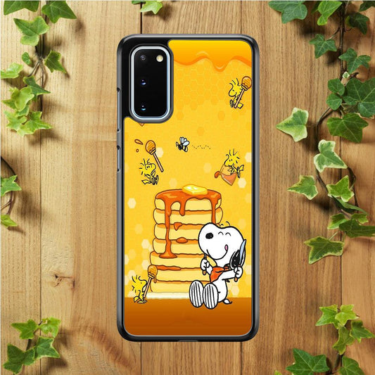 Snoopy Eats Honey Samsung Galaxy S20 Case-Rubber / White (2D Case)-Xtracase