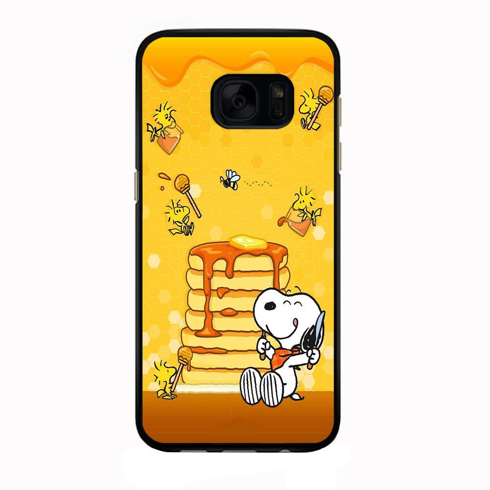 Snoopy Eats Honey Samsung Galaxy S7 Edge Case-Rubber / Black (2D Case)-Xtracase