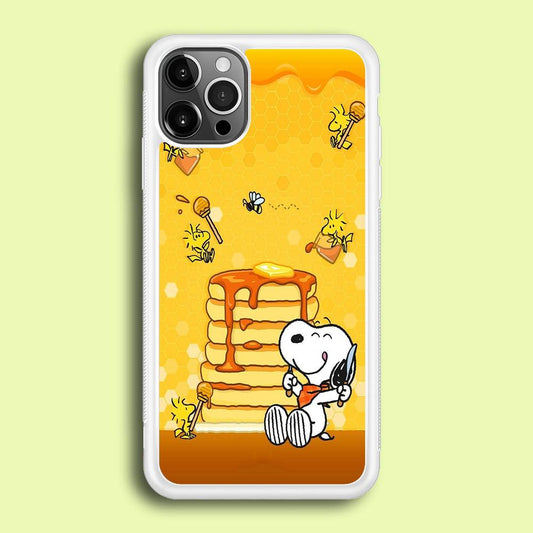 Snoopy Eats Honey iPhone 12 Pro Case-Rubber / White (2D Case)-Xtracase