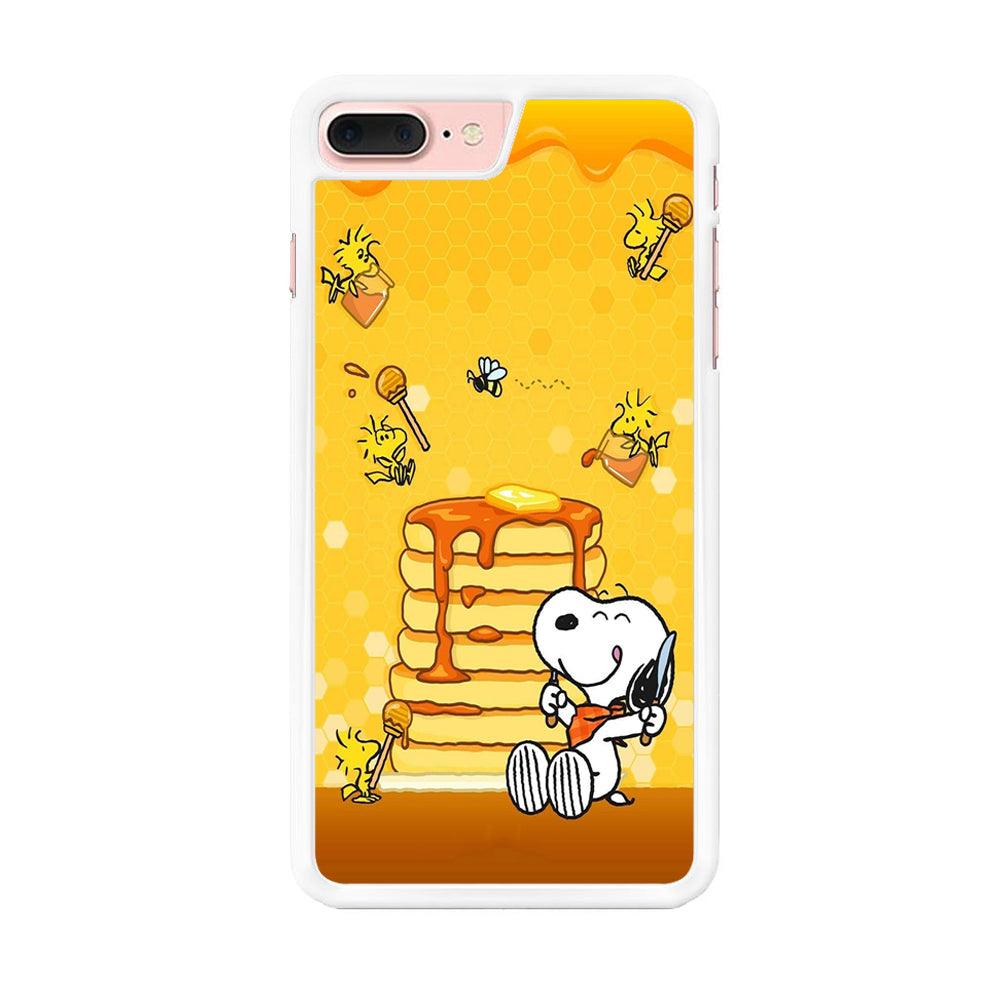 Snoopy Eats Honey iPhone 8 Plus Case-Rubber / White (2D Case)-Xtracase