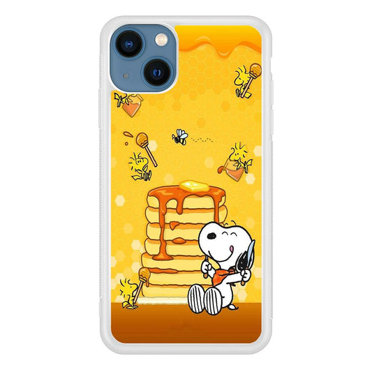 Snoopy Eats Honey iPhone 13 Mini Case-Rubber / White (2D Case)-Xtracase