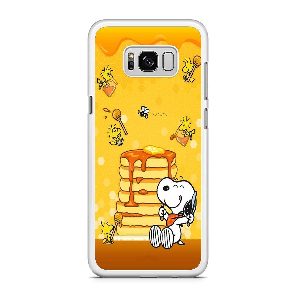 Snoopy Eats Honey Samsung Galaxy S8 Case-Rubber / White (2D Case)-Xtracase