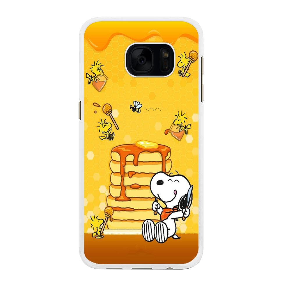 Snoopy Eats Honey Samsung Galaxy S7 Edge Case-Rubber / White (2D Case)-Xtracase
