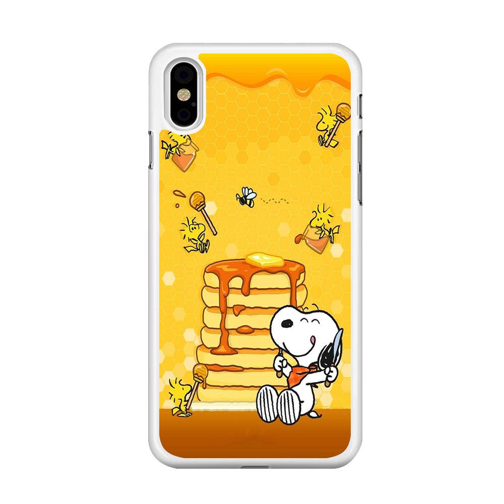 Snoopy Eats Honey iPhone Xs Case-Rubber / White (2D Case)-Xtracase