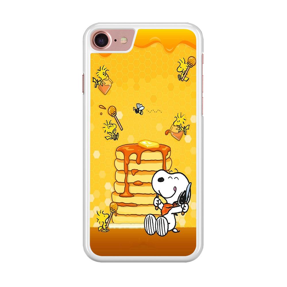 Snoopy Eats Honey iPhone SE 2020 Case-Rubber / White (2D Case)-Xtracase