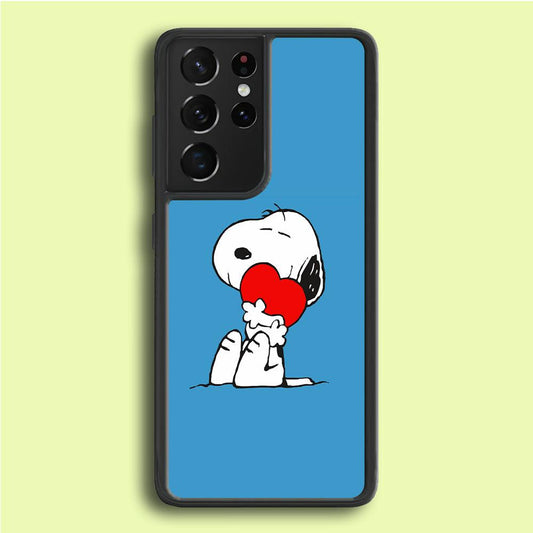 Snoopy Falling in Love Samsung Galaxy S21 Ultra Case-Rubber / White (2D Case)-Xtracase