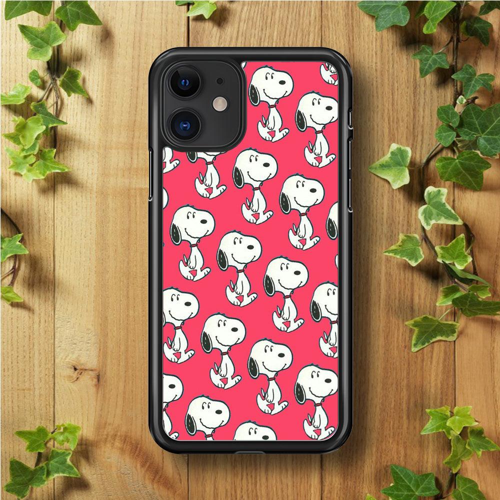 Snoopy Pattern Red iPhone 11 Case-Rubber / Black (2D Case)-Xtracase