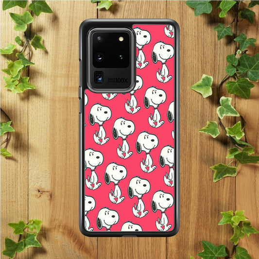 Snoopy Pattern Red Samsung Galaxy S20 Ultra Case-Rubber / Black (2D Case)-Xtracase