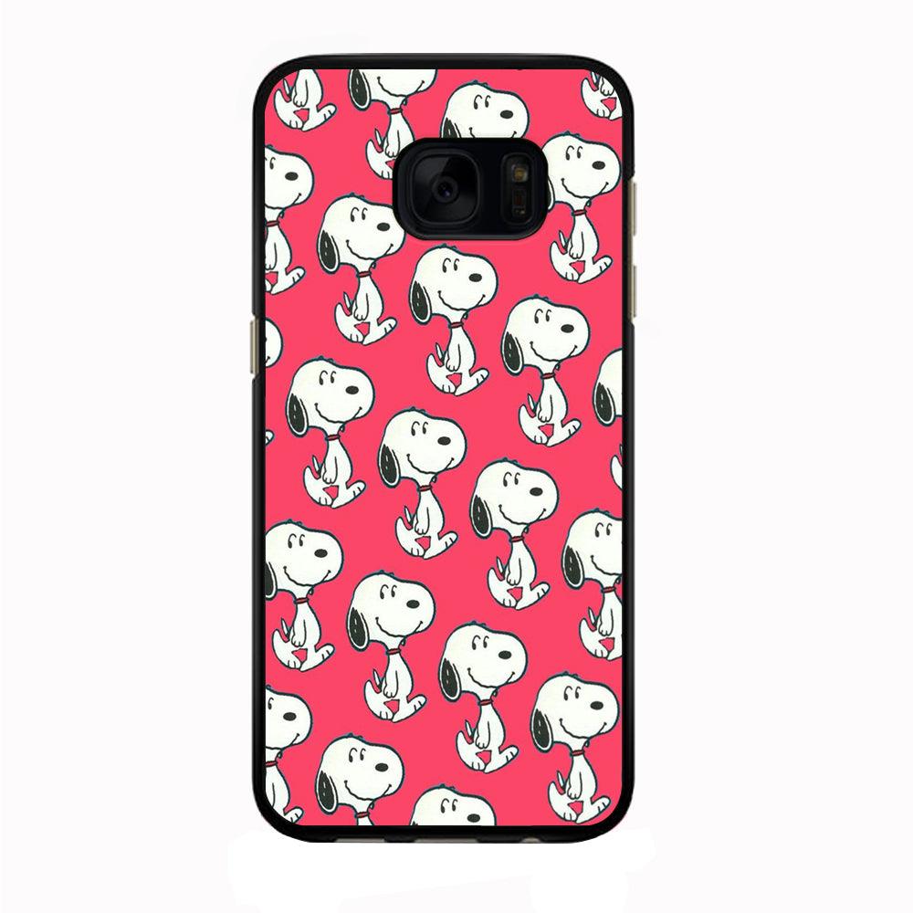 Snoopy Pattern Red Samsung Galaxy S7 Edge Case-Rubber / Black (2D Case)-Xtracase