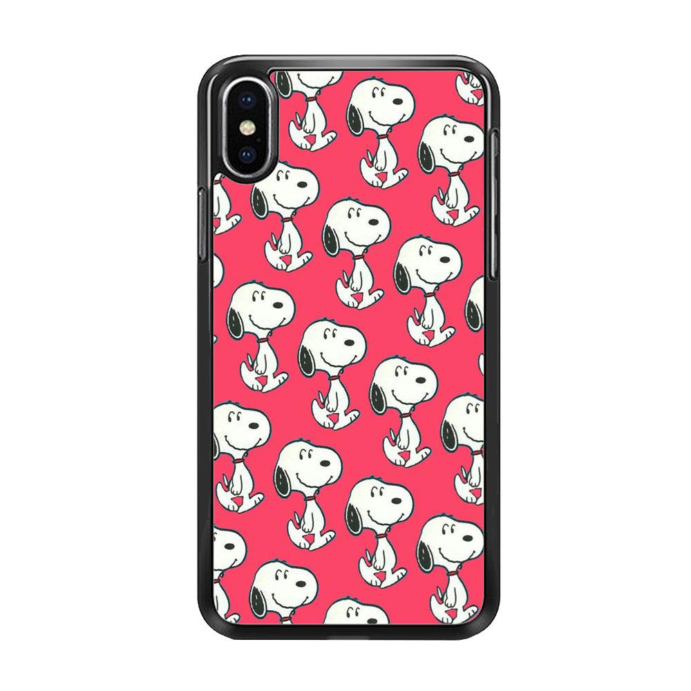Snoopy Pattern Red iPhone Xs Case-Rubber / Black (2D Case)-Xtracase