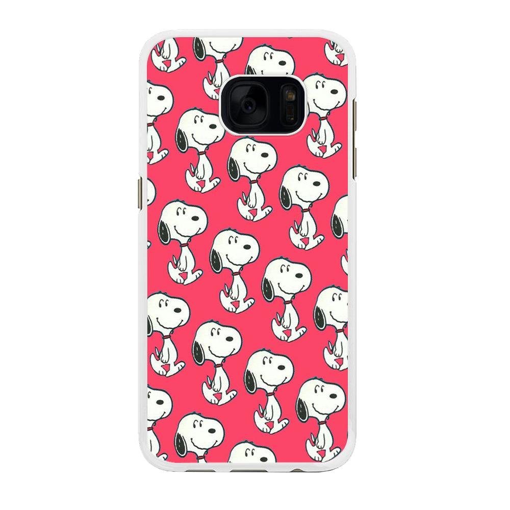 Snoopy Pattern Red Samsung Galaxy S7 Edge Case-Rubber / White (2D Case)-Xtracase