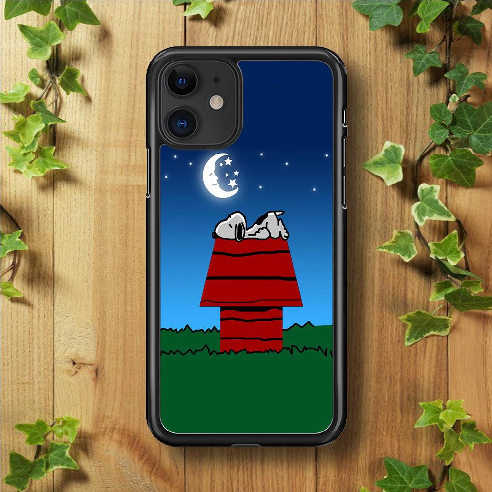 Snoopy Sleeps at Night iPhone 11 Case-Rubber / Black (2D Case)-Xtracase