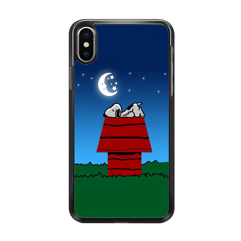 Snoopy Sleeps at Night iPhone Xs Case-Rubber / Black (2D Case)-Xtracase