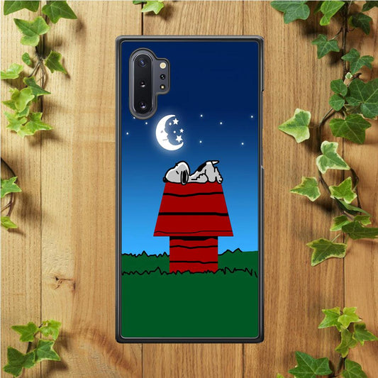 Snoopy Sleeps at Night Samsung Galaxy Note 10 Plus Case-Rubber / Black (2D Case)-Xtracase
