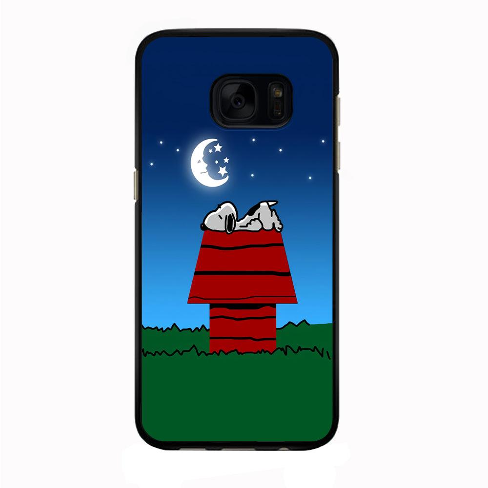 Snoopy Sleeps at Night Samsung Galaxy S7 Edge Case-Rubber / Black (2D Case)-Xtracase