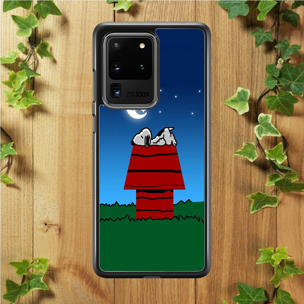 Snoopy Sleeps at Night Samsung Galaxy S20 Ultra Case-Rubber / Black (2D Case)-Xtracase