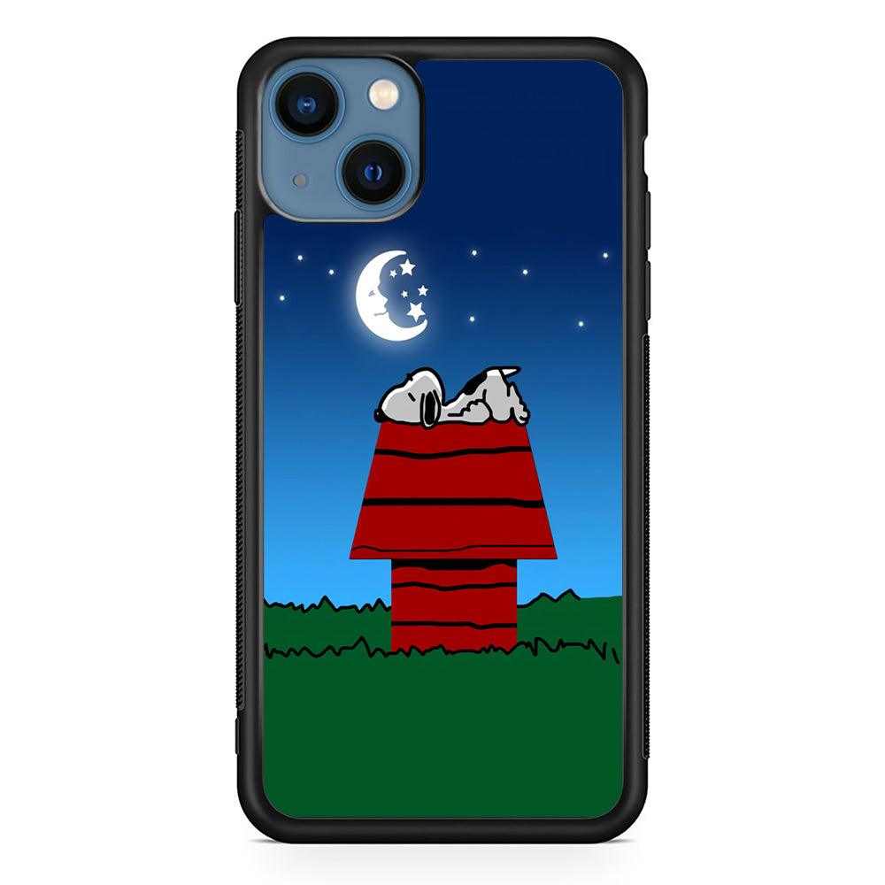 Snoopy Sleeps at Night iPhone 13 Mini Case-Rubber / Black (2D Case)-Xtracase