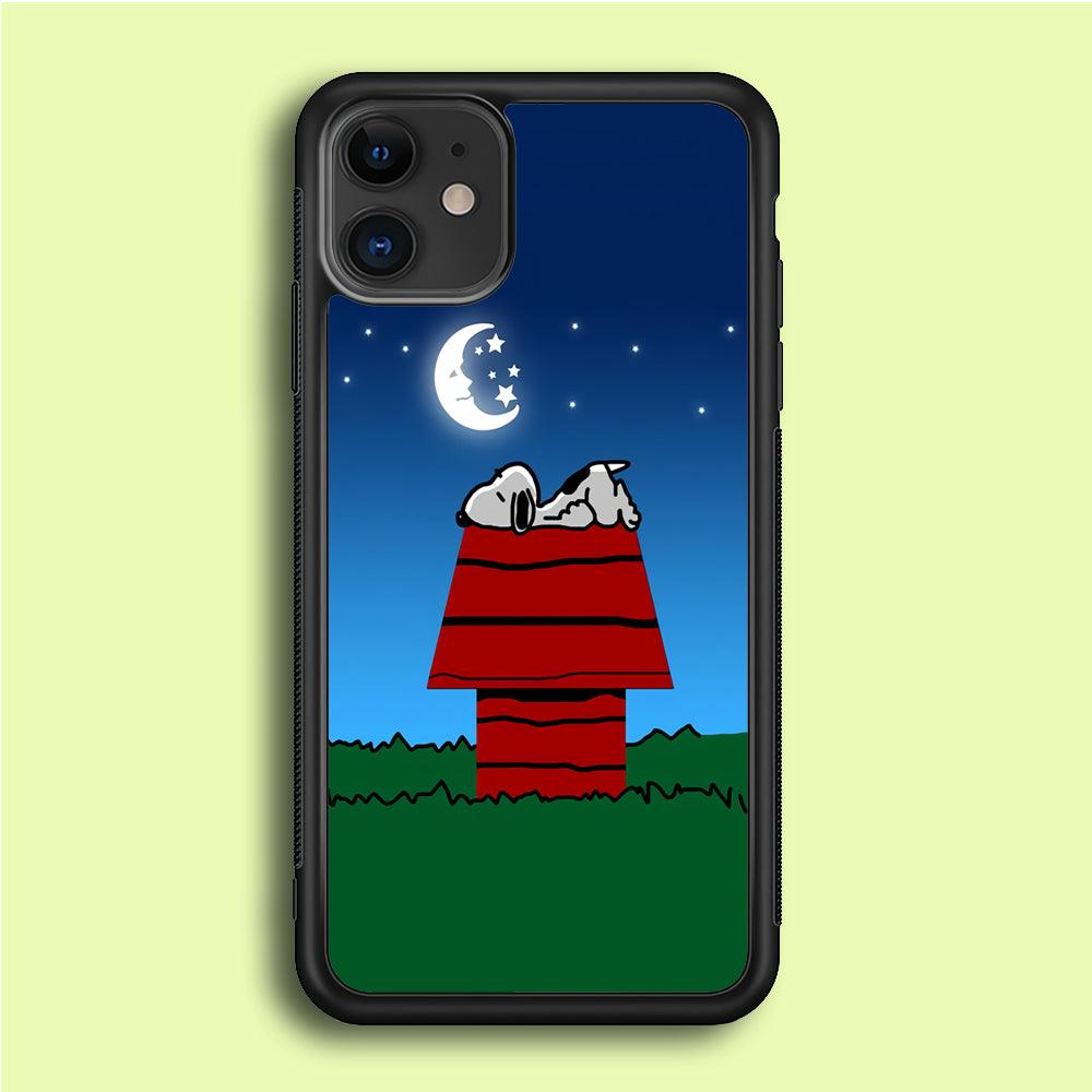 Snoopy Sleeps at Night iPhone 12 Case-Rubber / Black (2D Case)-Xtracase