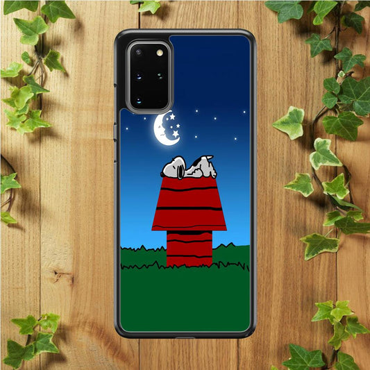 Snoopy Sleeps at Night Samsung Galaxy S20 Plus Case-Rubber / White (2D Case)-Xtracase