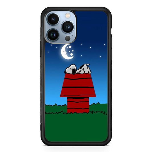 Snoopy Sleeps at Night iPhone 13 Pro Case-Rubber / Black (2D Case)-Xtracase