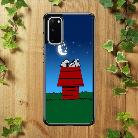 Snoopy Sleeps at Night Samsung Galaxy S20 Case-Rubber / White (2D Case)-Xtracase