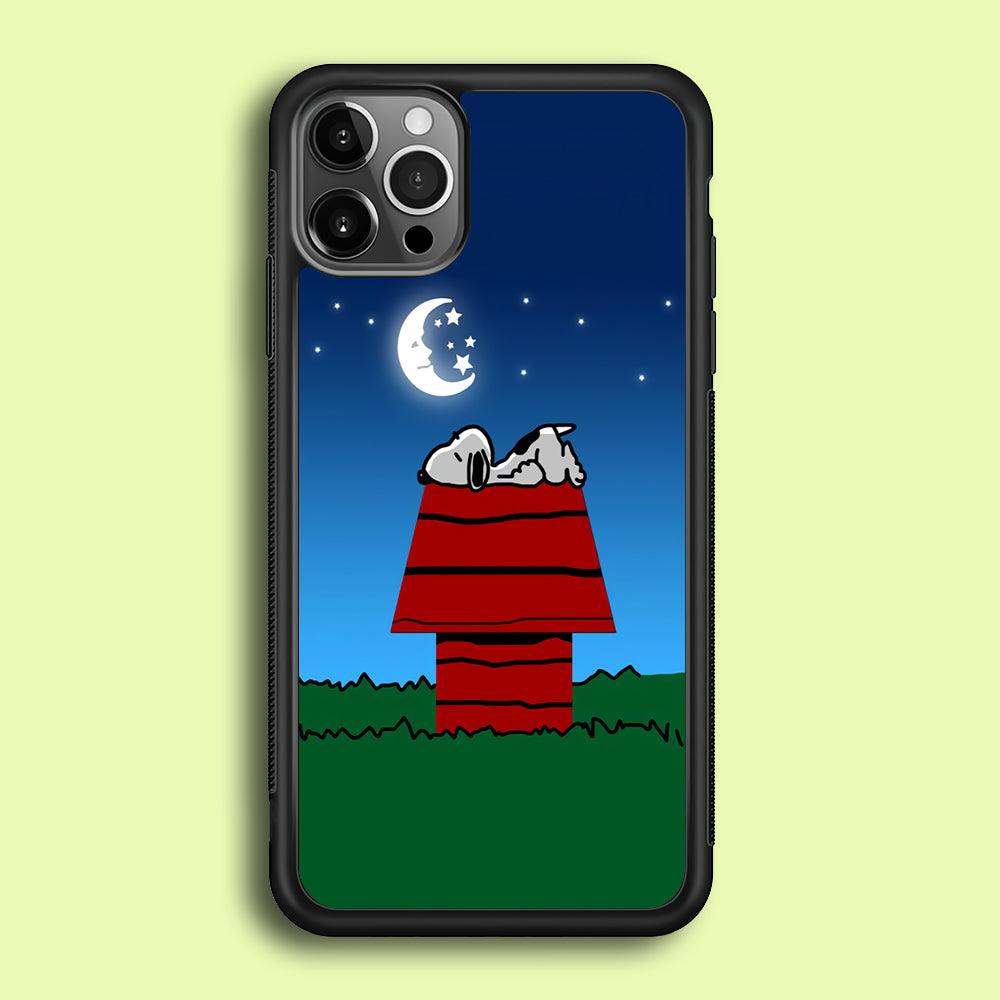 Snoopy Sleeps at Night iPhone 12 Pro Max Case-Rubber / Black (2D Case)-Xtracase
