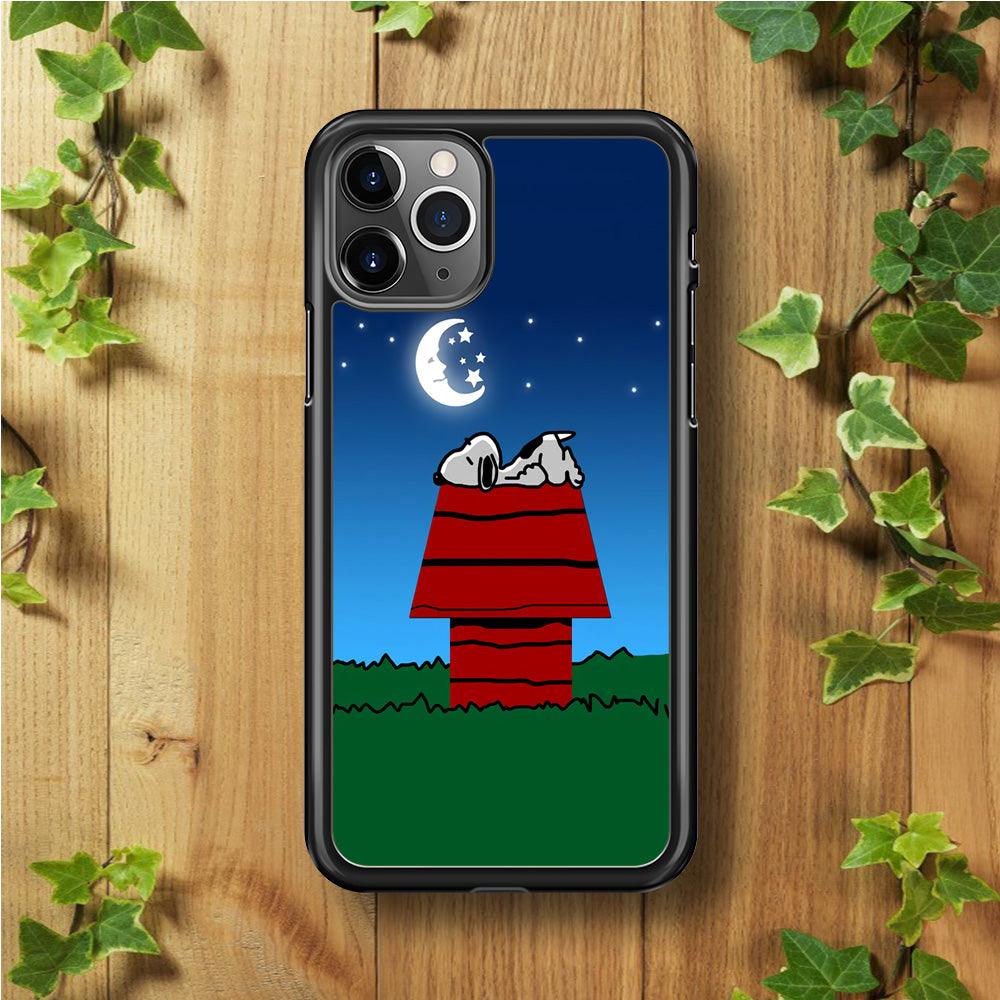 Snoopy Sleeps at Night iPhone 11 Pro Case-Rubber / Black (2D Case)-Xtracase