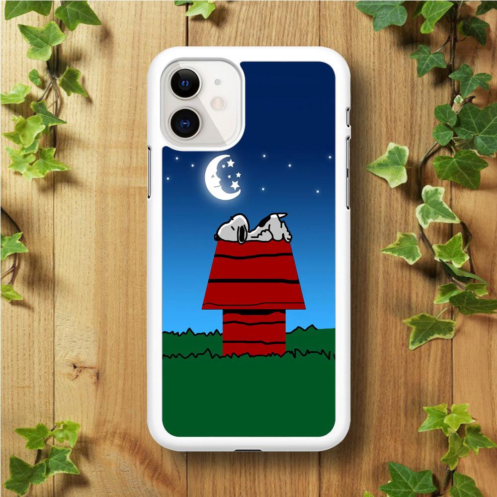 Snoopy Sleeps at Night iPhone 11 Case-Rubber / White (2D Case)-Xtracase